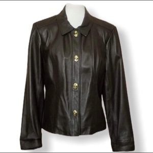 Alfani Brown Leather Turn-Lock Closure Jacket Authentic Size XL Vintage